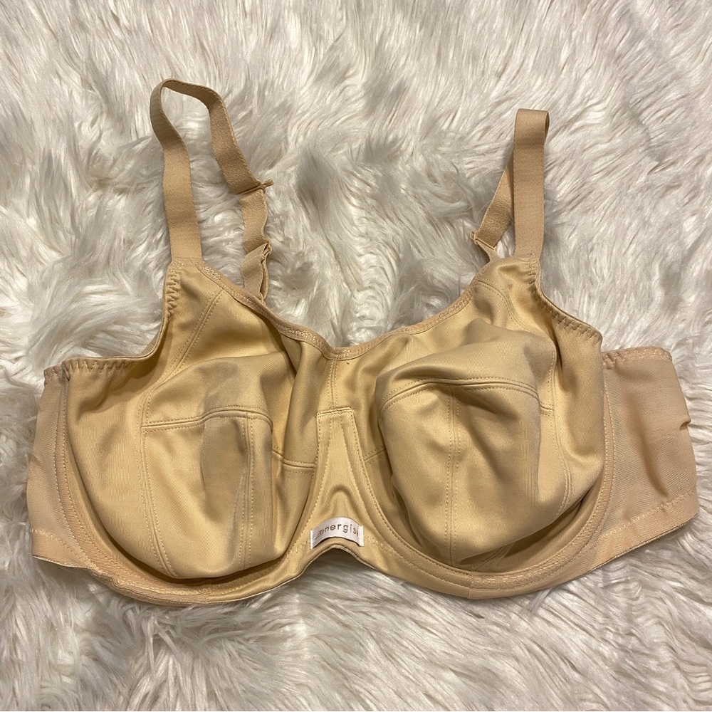 Elomi 38DD Sports Bra Beige Energise Underwire Back Closure 8041